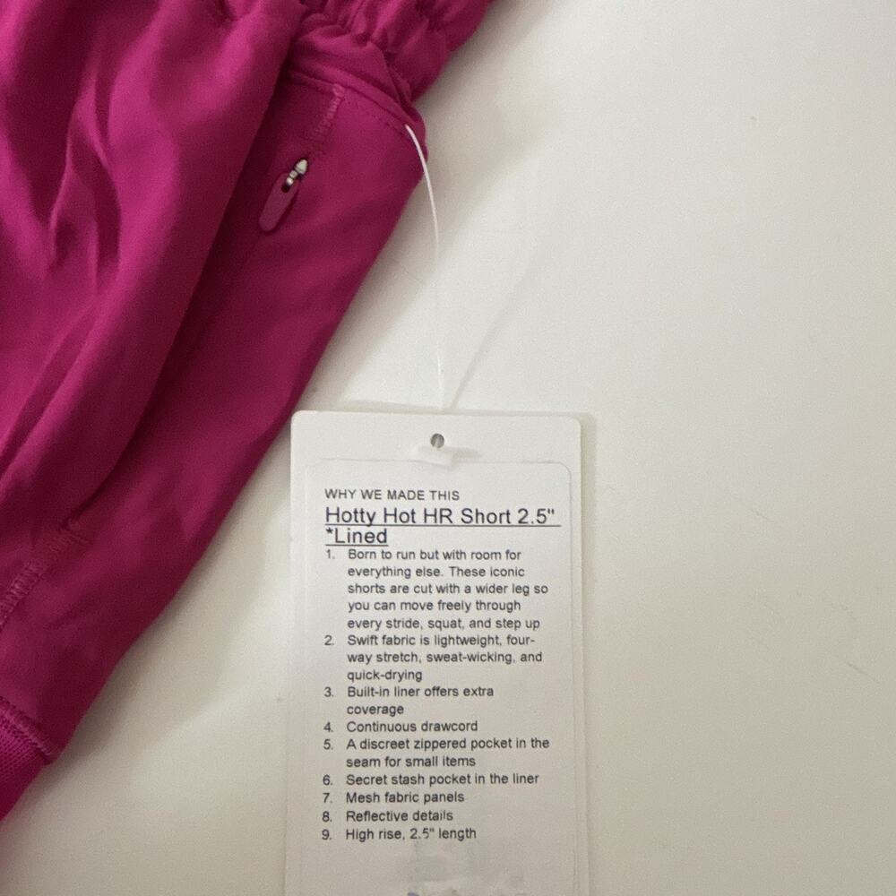 Lululemon Hotty Hot HR Short 2.5" Pink Lined Drawstring Quick Dry Stretch